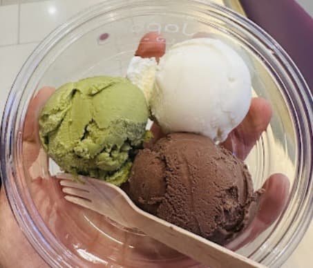 抹茶・バニラ・チョコレートのアイスクリーム盛り合わせ